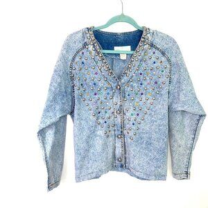 Monique Fashions Shirt Size 5 - 6 Womens Vintage Acid Wash Rhinestone Stud USA